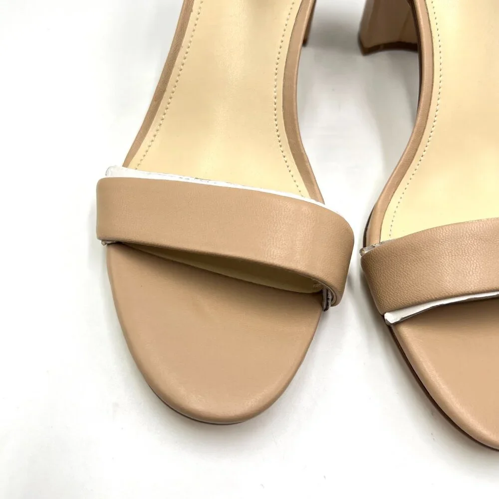 Nine West Womens Size 10 Nude Tan Beige Leather‎ Pruce Sandals Heels Shoes New